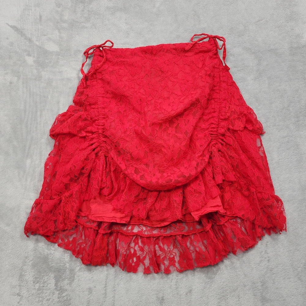 The Pirate Dressing Skirt Womens L Red Lace Ruffle Layered Peasant Boho Party
